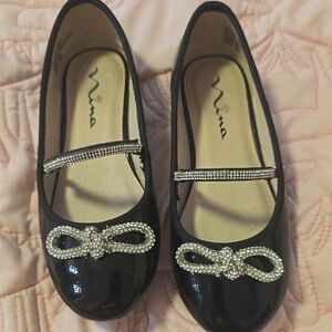 Nina Black Flats with Rhinestone Accents